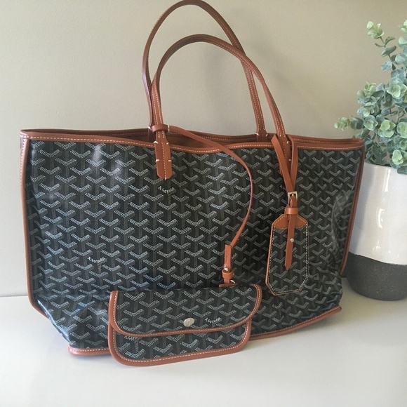 Navy Blue and Brown tote bag with wallet and travel tag NEW - Picture 1 of 6